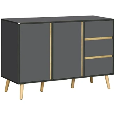 Image of HOMCOM Sideboard, Modern Kitchen Cupboard with Double Doors and 3 Drawers, Adjustable Shelves for Living Dining Room, Dark Grey