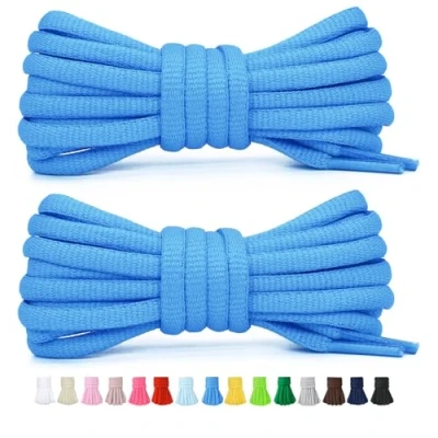 Image of Stepace 1/4&quot; Oval Athletic Shoelaces [2 Pairs] 39&quot; 63&quot; in 12 Colors Half Round Shoe Laces for Sneakers Blue 160