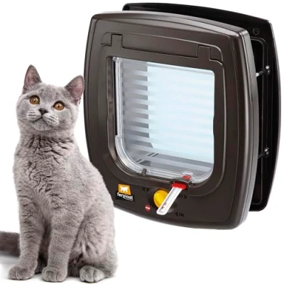 Image of Ferplast Swing 7 Magnetic Cat Flap for Dogs and Cats Collar Tag 4 Closing Modes Wind Stopper System Shock Absorber Anti Oscillation Direction Indicator Brown