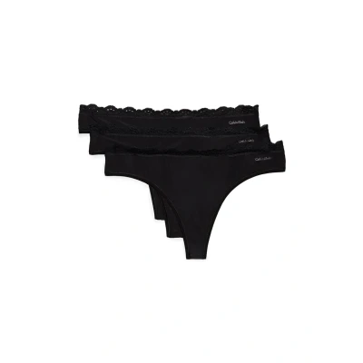 Image of Calvin Klein Underwear Thong 3 PACK Stretch Thong, Women&#039;s, Size: XS, Black