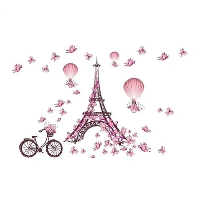 Image of Paris Eiffel Tower Decal Romantic Beautiful View of France Wall Sticker Home Decor