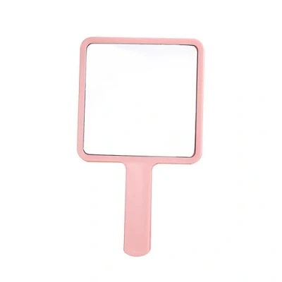 Image of Plastic Hand Held Mirror Square Cosmetic Large Cute Travel Makeup Portable with Handle Pink