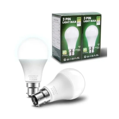 Image of BrightArk BC3 3 Pin Light Bulb LED 10W Energy Saving Bulbs Cool White 6500K Non Dimmable A60 for Ceiling Light, Landing Hallway (2 Pcs)