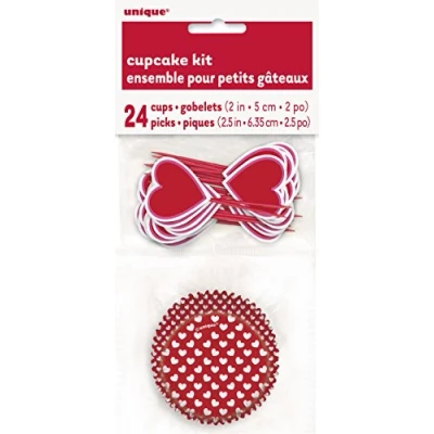 Image of Unique Party 62633 Hearts Cupcake Cases and Toppers Kit for 24