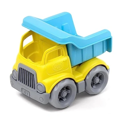 Image of Green Toys OceanBound Dumper Blue/Yellow Dump Truck, Construction Toy Trucks For Children, Kids Play Vehicles, Eco Friendly, Recycled From Ocean Bound Plastic, Age 3 Years Old +