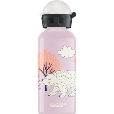 Image of SIGG Aluminium Kids Water Bottle KBT Beary Leakproof Lightweight BPA Free Climate Neutral Certified Light Pink 0.4L