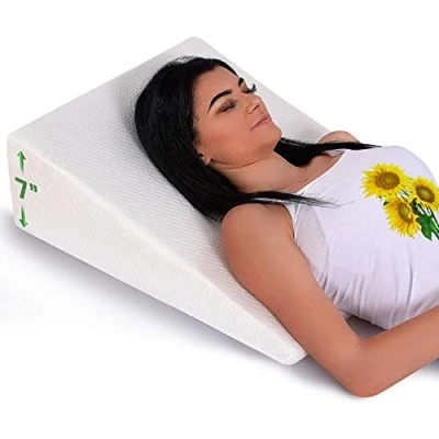 Image of Abco Tech Bed Pillow Wedge for Sleeping Memory Foam Top Reduce Neck &amp; Back Pain, Snoring, Acid Reflux, Respiratory Problems Ideal Sleeping, Reading, Rest, Elevation Washable Cover 7in