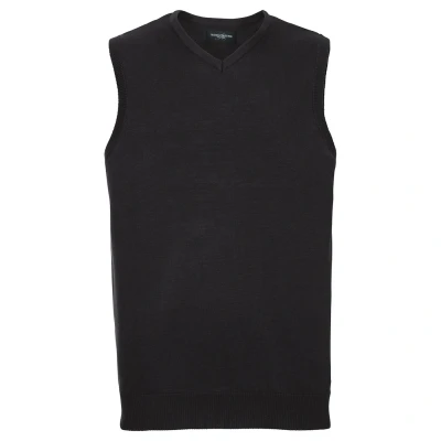 Image of Russell Athletic Collection Mens Cotton Acrylic V Neck Sleeveless Sweatshirt (Black) Size 2XL