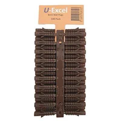 Image of Wall Plugs Raw Plugs. DIY Hardware, Screw Fasteners and Anchors. Contract Wallplug for Plasterboard, Masonry, Brick, Concrete, Solid Plug Fixings. (8MM BROWN 100 PACK)