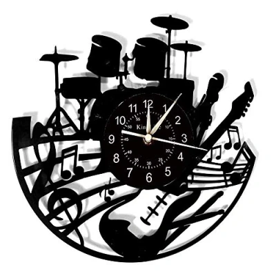 Image of Smotly Vinyl wall clock, handmade guitar music keyboard theme record artist home clock creative gift. (Gift hook)