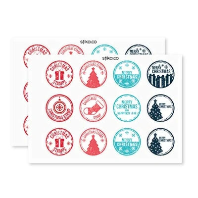 Image of Pack of 24 Paper Labels, Christmas Self Adhesive Stamp Stickers, Holiday, Stationary (1)