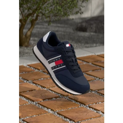 Image of Tommy Jeans Runner Casual Trainers, Men&#039;s, Size: 11, Dark night navy Leather and textile