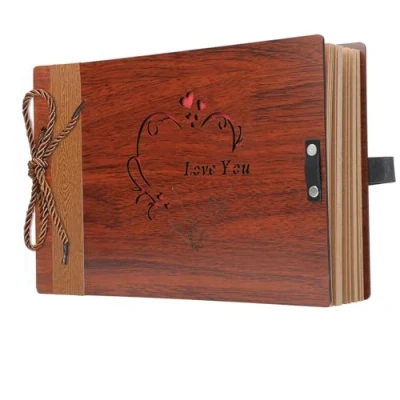 Image of ZEEYUAN I Love You Photo Album Scrapbook Wooden DIY Book with 80 Pages Present for Valentines Wedding Mothers Anniversary Day Birthday