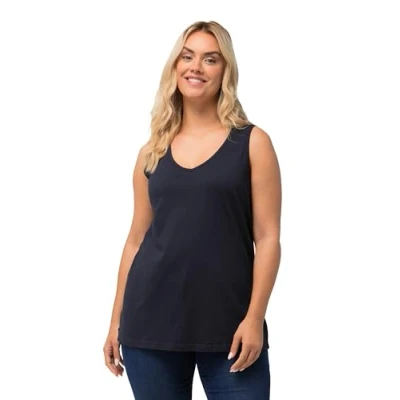 Image of Ulla Popken Women&#039;s Top, V Neck, Classic, Pure Cotton T Shirts, Outerspace, 36 38