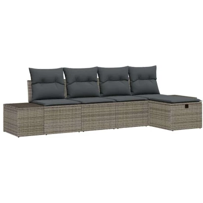 Image of vidaXL 5 Piece Garden Sofa Set with Cushions Grey Poly Rattan
