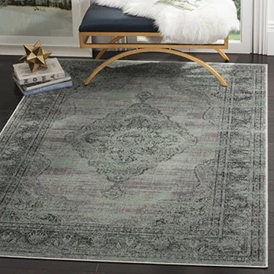 Image of SAFAVIEH Traditional Rug for Living Room, Dining Bedroom Vintage Collection, Short Pile, in Light Blue, 160 X 229 cm