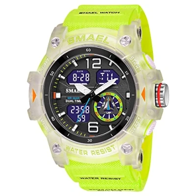 Image of Military Watches for Men Outdoor Sports Digital Watch Tactical Army Wristwatch LED Stopwatch Waterproof Men, C Fluorescent green