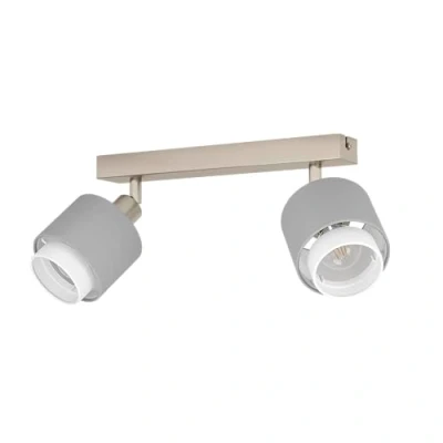 Image of Eglo Bellizzi Ceiling Light Fitting, 2 Spots lamp, Textile Spotlight bar in Grey and White, Fixture with E14 Socket