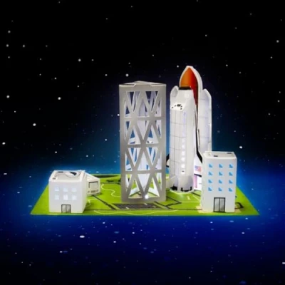 Image of Fizz Creations NASA Electric Paint Kit Rocket Launch Pad. Create a Cosmic pad with The Kit! Includes LED Lights, Tube, Slot Together Pieces &amp;