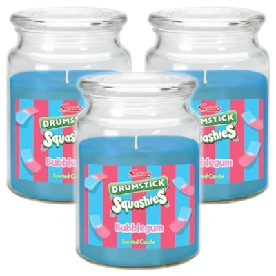 Image of Swizzels Bubblegum Scented Candle Glass Jar Up to 95 Hours Burn (Pack of 3) 510g