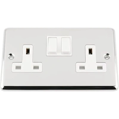 Image of Light Switch 2 Gang Polished Chrome Classic White Insert Plastic 10 Amp Double Way