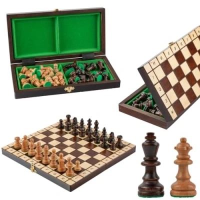Image of Master of Chess Tournament Wooden Set with Pieces 32cm / 13 in Handcrafted Portable and Small Board Game for Adults Kids Protective Box Preventing Scratches