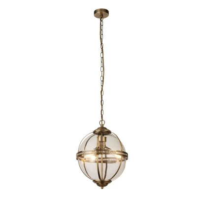 Image of Coronet 3 Light Pendant Antique Brass, Glass