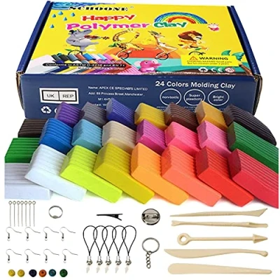 Image of Polymer Clay 24 Colors Oven Bake DIY Colorful Safe and Nontoxic Soft Modelling Moulding Toys by Schoone, Best Gift for kids