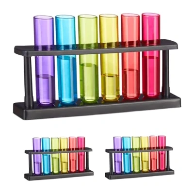 Image of Relaxdays Shot, 18 Test Tubes, 3 Holders, Plastic, 40 ml, Party Liqueur, Taster Glasses, Colourful, 13 x 23.5 4 cm