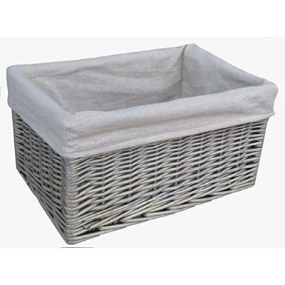 Image of Antique Wash Lined Open Wicker Storage Basket Large