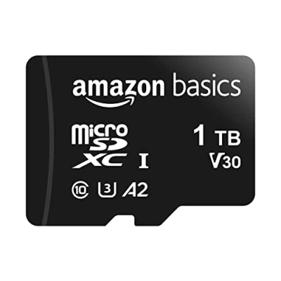 Image of Amazon Basics Micro SDXC, 1TB, with SD Adapter, A2, U3, read speed up to 100 MB/s, Black