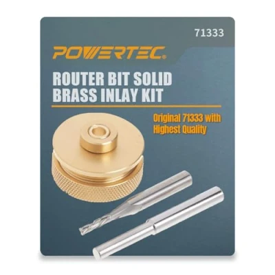 Image of POWERTEC 71333 Router Bits Solid Brass Inlay Kit for 1/4 Templates High RPM Routing Includes 1/8 Carbide Bit/Cutter + Shank, Universal Bushing, Retainer Nut, Collar, Alignment Pin
