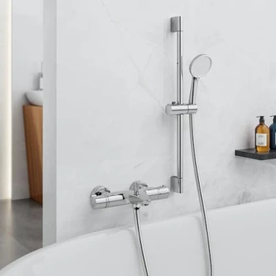 Image of MORADO Thermostatic Shower Mixer Tap Set,Thermostatic Bar with Attachment,Shower Riser Kit,(1x Hand Shower,1x Rail 70cm, 1x Hose 1.5m,1x Wall Mounted Mixer)