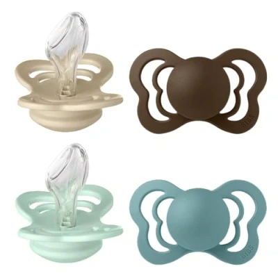 Image of BIBS Couture Soother 4 Pack, BPA Free Dummy Pacifier, Orthodontic Nipple. Silicone, Size 2 (6 18 Months), Vanilla Mix