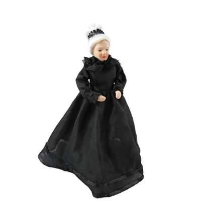 Image of Melody Jane Dolls House Victorian Old Lady in Black Gown Porcelain Woman 1:12 People