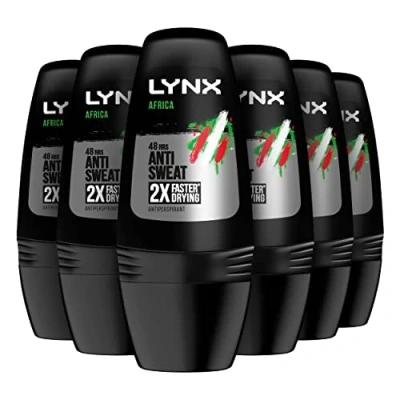 Image of LYNX Africa 48 hour protection against odour and wetness Anti perspirant Roll On deodorant with an iconic scent 6 x 50 ml