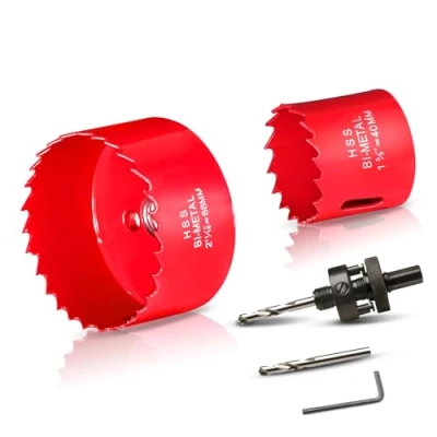 Image of HYCHIKA Bi Metal Hole Saw, 2PCS Saw Set 68mm 40mm, Cutting Depth: 32mm, Perfect for Drilling Soft Metal, Wood, PVC Board and Plastic