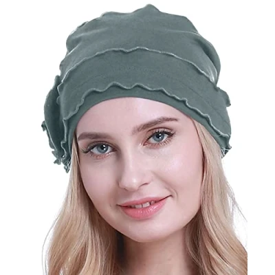 Image of osvyo Chemo Headwear Turban Cap for Women Cancer Beanie Hair Loss Sealed Packaging Light Blue Grey
