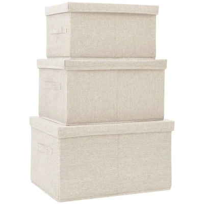 Image of vidaXL Stackable Storage Box Set of 3 Piece Fabric Cream