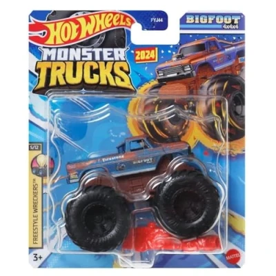 Image of Hot Wheels Monster Trucks New for 2024 1:64 Scale (Bigfoot 4x4x4 5/12 Freestyle Wreckers)