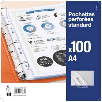 Image of 100 A4 Perforated Anti Reflective Plastic Sleeves for Regular Use
