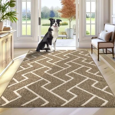 Image of Biscpro Indoor Door Mats,80x120cm Mat Non Slip Backing,Dirt Trapper Absorbent Doormat for Entrance,Inside,Kitchen,Front Back Door,Pets and Garden Beige