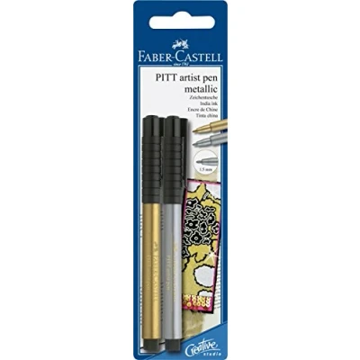Image of Faber Castell Art &amp; Graphic Pitt Artist Pen Metallic 1.5 India Ink Pen, Gold/Silver, Single For Art, Craft, Drawing, Sketching, Home, School, University, Colouring