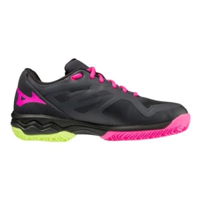 Image of Mizuno Women&#039;s Wave Exceed LGTPADEL Tennis Shoe, Ebony/PinkGlo/NeoLime, 7.5 UK