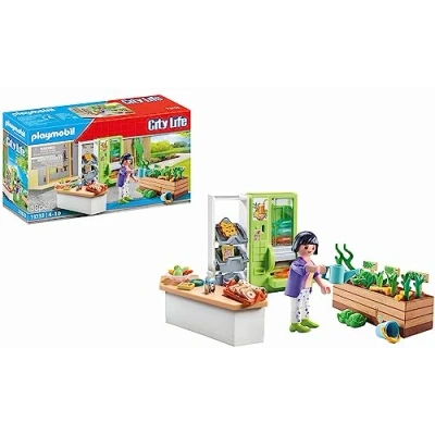 Image of Playmobil 71333 City Life Lunch Kiosk, vending stand with fillable bottle machine, fun imaginative role play, playsets suitable for children ages 4+