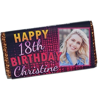 Image of Personalised Photo Happy Birthday Milk Chocolate Bar gift for her 18th 21st 30th 40th 50th 60th 70th 80th N74 Any Age