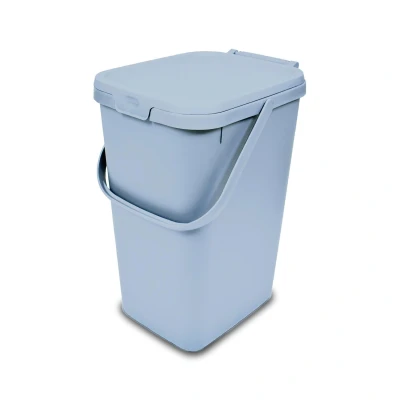 Image of Addis 519226 Kitchen Recycling &amp; General Storage bin 18 litres Stackable Food Waste Organiser Caddy with Clip lock lid carrying Handle, Eco from Recycled Plastic Light Grey