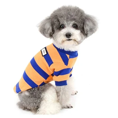 Image of ZUNEA Small Dog Sweater Coat Winter Warm Knitted Jumper Puppy Clothes Soft Cotton Striped Pet Pullover Knitwear Chihuahua Doggie Jacket Apparel for Dogs Girl Boy Orange M