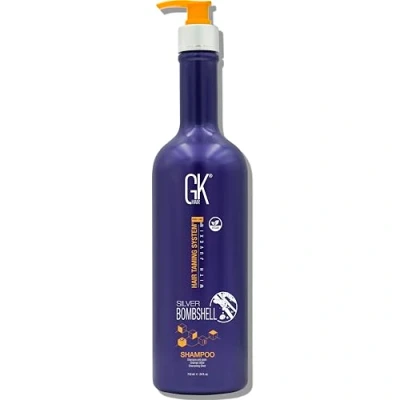 Image of GK Hair Global Keratin Silver Bombshell Purple Shampoo (710ml/24 Fl Oz) For Blonde Platinum Ash &amp; Gray Moisturizes Dry Damaged Removes Yellow Brassy Tones