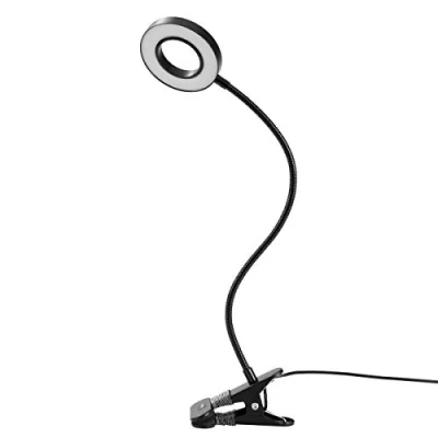 Image of New Flash LED Clip Desk Lamp, 3 Color Modes &amp; 10 Dimmable Brightness, USB Powered Eye Care Flexible On Reading Light Bedside Lamp for Studying Office Gaming Craft Drawing (Black, 7W)